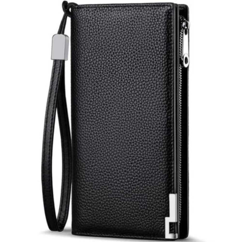 New Long Black Leather Wallet for Men Zippered Leather Wallet RFID - Picture 5 of 12